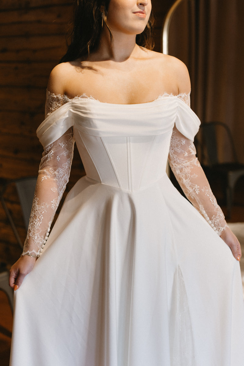blue dress for baby girl Black Sweetheart Long Sleeves Lace Wedding Dress, MW997