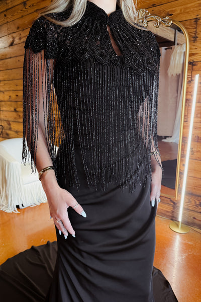 Lipan Beaded Fringe Topper (Black)